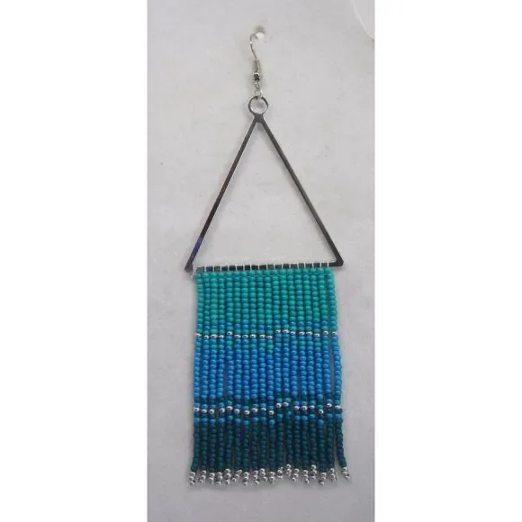 Earrings Beaded Silver Triangle Multicolored - Picture 2 of 3